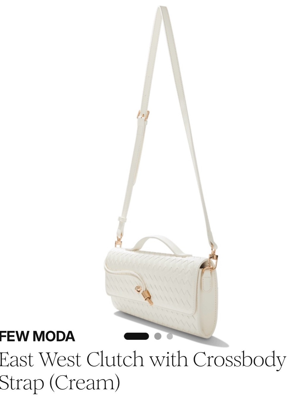Cream Woven Leather Top-Handle Clutch